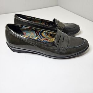 Aquatalia Green Patent Leather Slip On Wedge Penny Loafer Dress Women Sh…